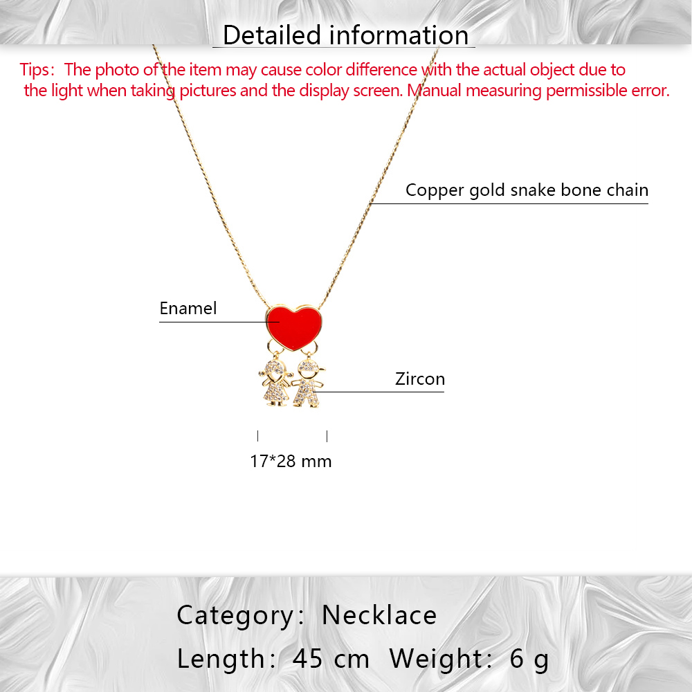 Fashion Heart Shape Copper Enamel Gold Plated Zircon Pendant Necklace 1 Piece