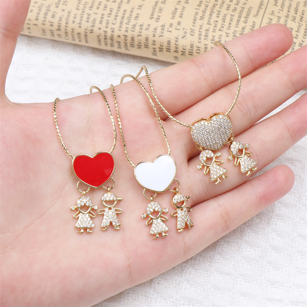 Fashion Heart Shape Copper Enamel Gold Plated Zircon Pendant Necklace 1 Piece