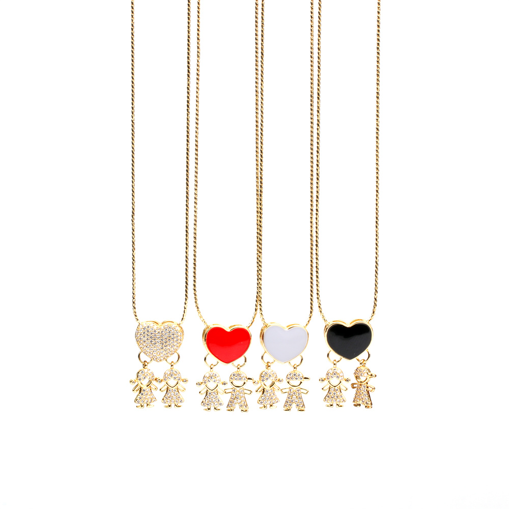 Fashion Heart Shape Copper Enamel Gold Plated Zircon Pendant Necklace 1 Piece