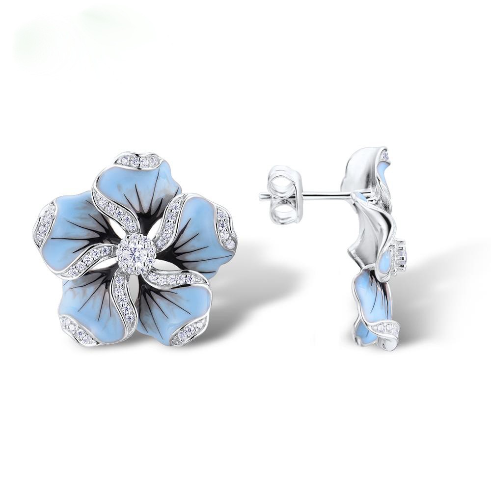 Fashion Flower Alloy Epoxy Inlay Zircon Womenu0027S Ear Studs 1 Pair