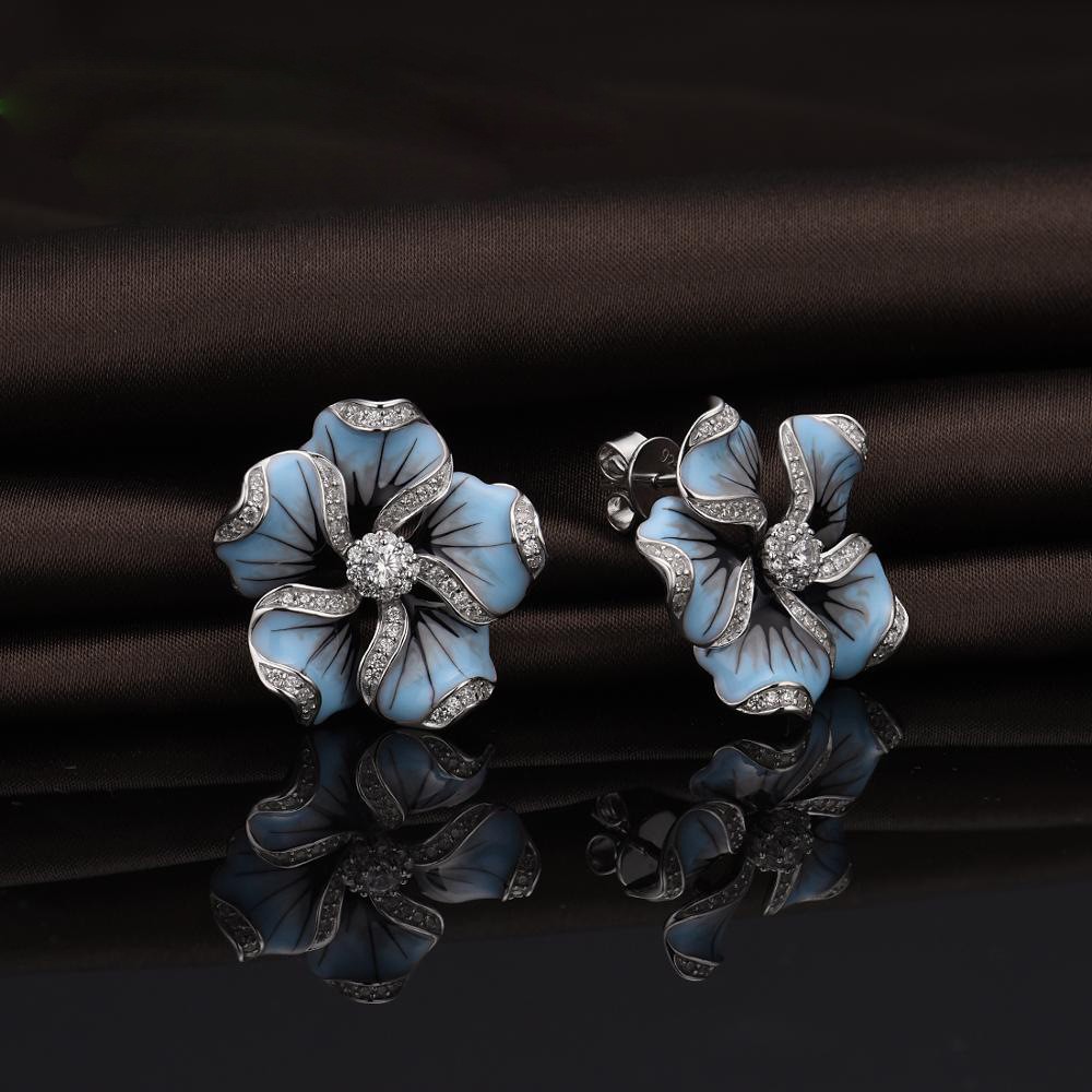 Fashion Flower Alloy Epoxy Inlay Zircon Womenu0027S Ear Studs 1 Pair