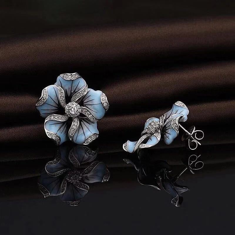 Fashion Flower Alloy Epoxy Inlay Zircon Womenu0027S Ear Studs 1 Pair