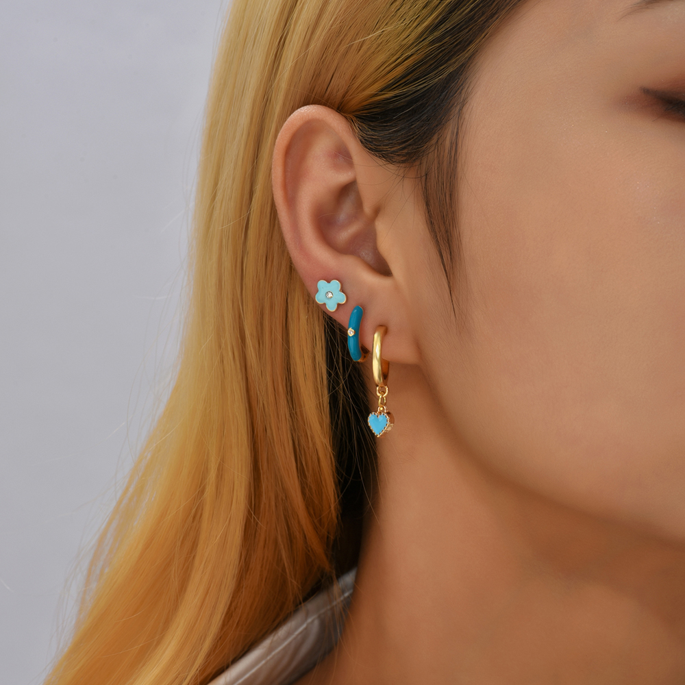 Simple Style Heart Shape Flower Alloy Enamel Plating Rhinestones Womenu0027S Earrings 3 Pairs