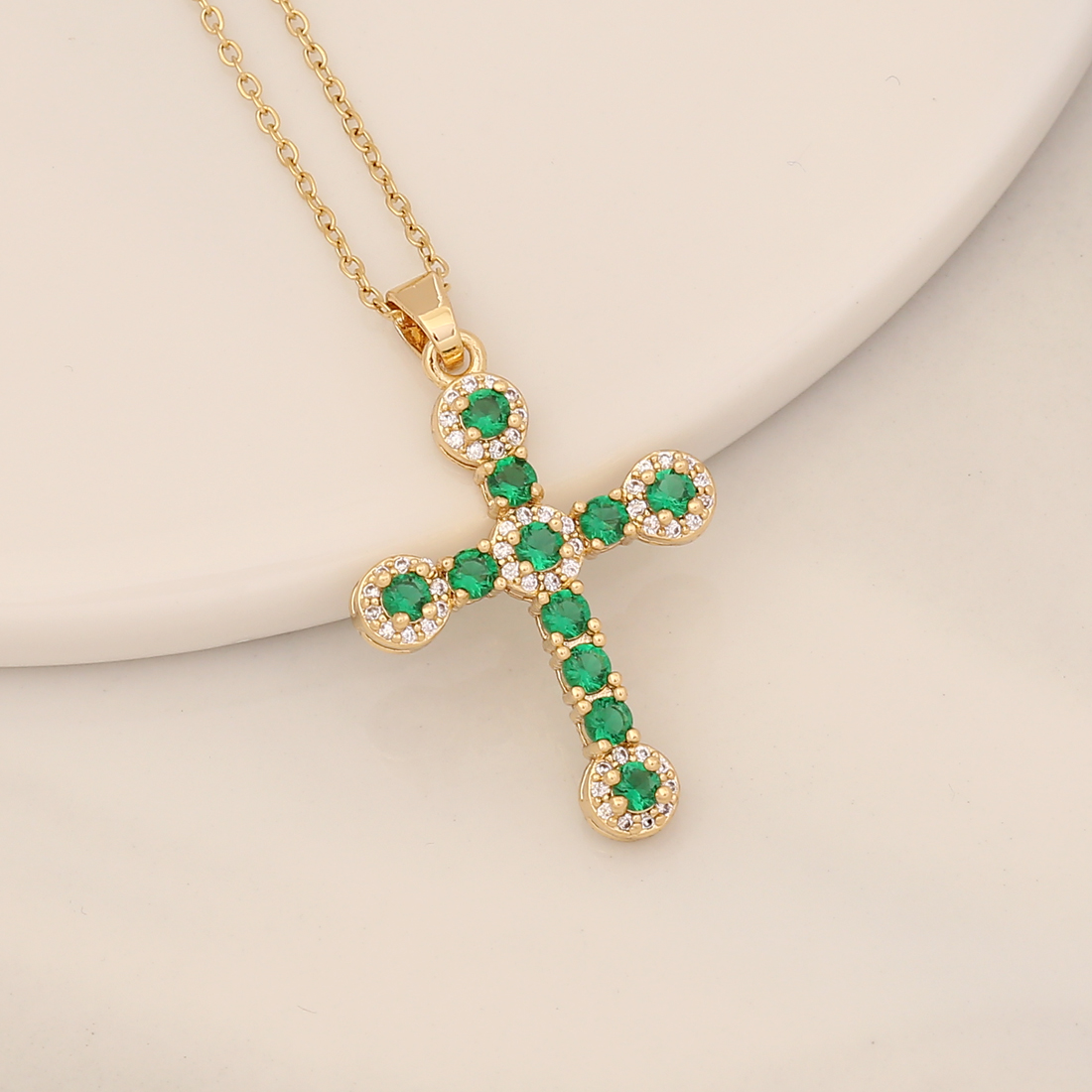 Fashion Cross Letter Heart Shape Copper Inlay Zircon Pendant Necklace 1 Piece