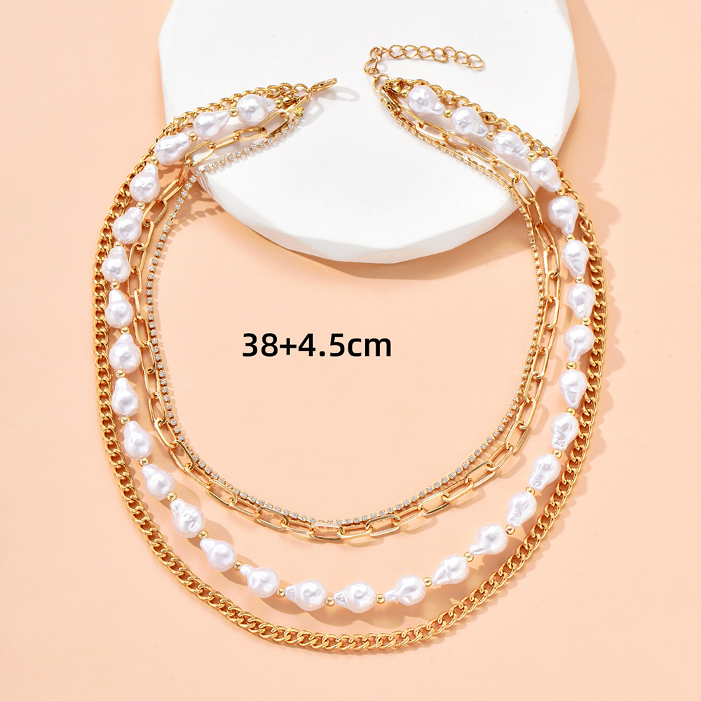 Simple Style Geometric Artificial Pearl Alloy Patchwork Rhinestones Womenu0027S Layered Necklaces 1 