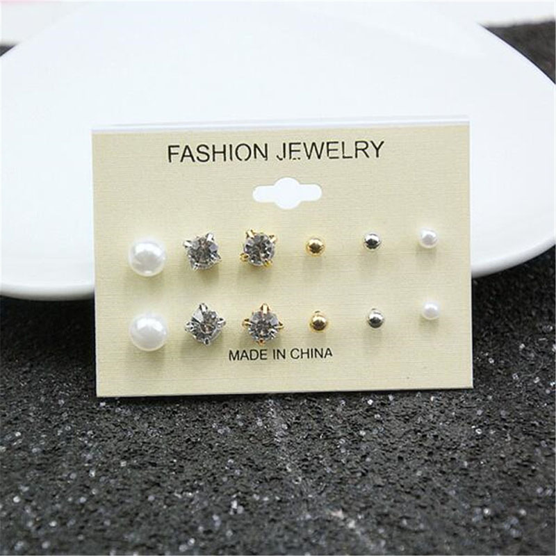 Sweet Geometric Alloy Inlay Artificial Pearls Womenu0027S Ear Studs 6 Pairs