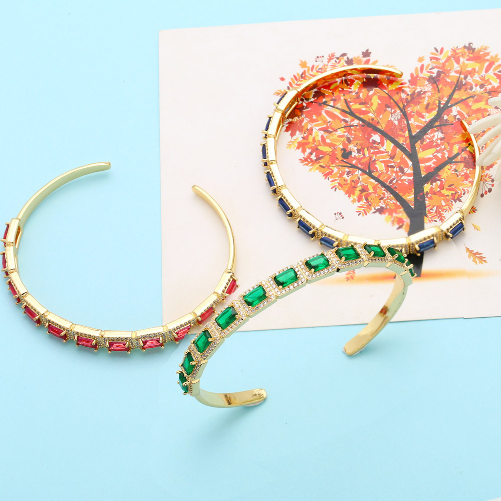 Fashion C Shape Geometric Copper Gold Plated Zircon Bangle 1 Piece