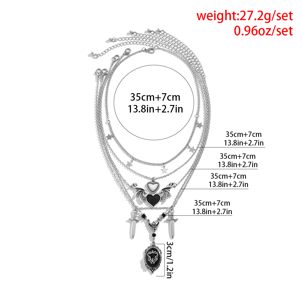 Punk Heart Shape Wings Alloy Enamel Plating Artificial Crystal Womenu0027S Layered Necklaces