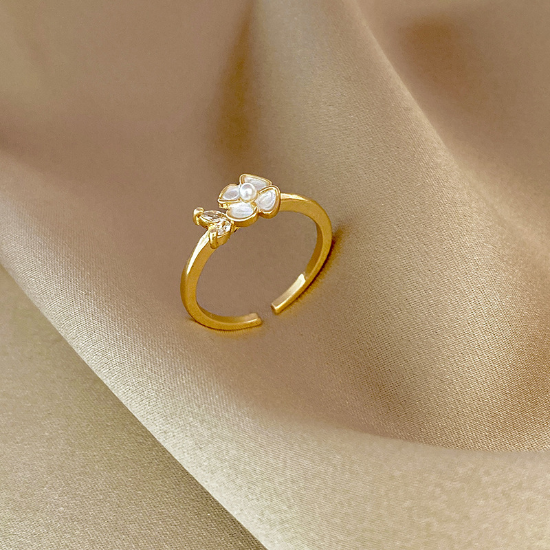 Fashion Flower Copper Plating Artificial Pearls Rhinestones Open Ring 1 Piece