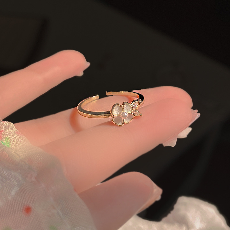 Fashion Flower Copper Plating Artificial Pearls Rhinestones Open Ring 1 Piece