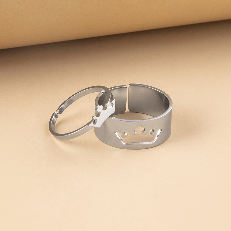 Elegant Crown Alloy Hollow Out Couple Open Ring 1 Pair