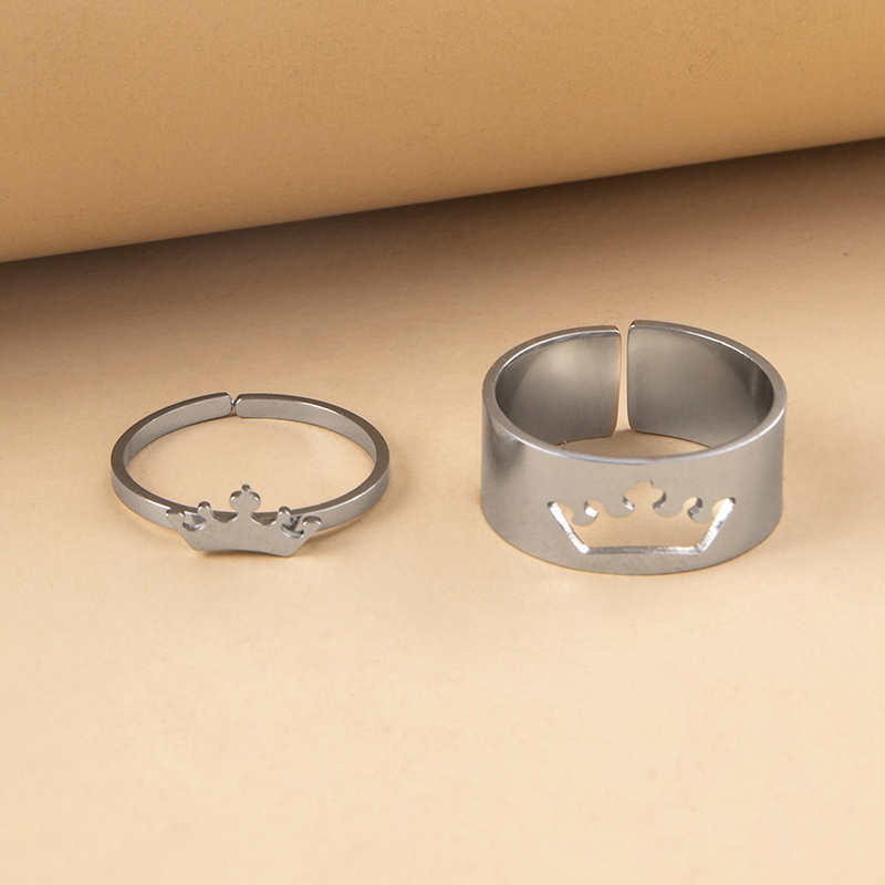 Elegant Crown Alloy Hollow Out Couple Open Ring 1 Pair