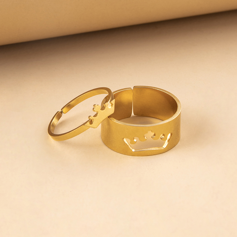 Elegant Crown Alloy Hollow Out Couple Open Ring 1 Pair