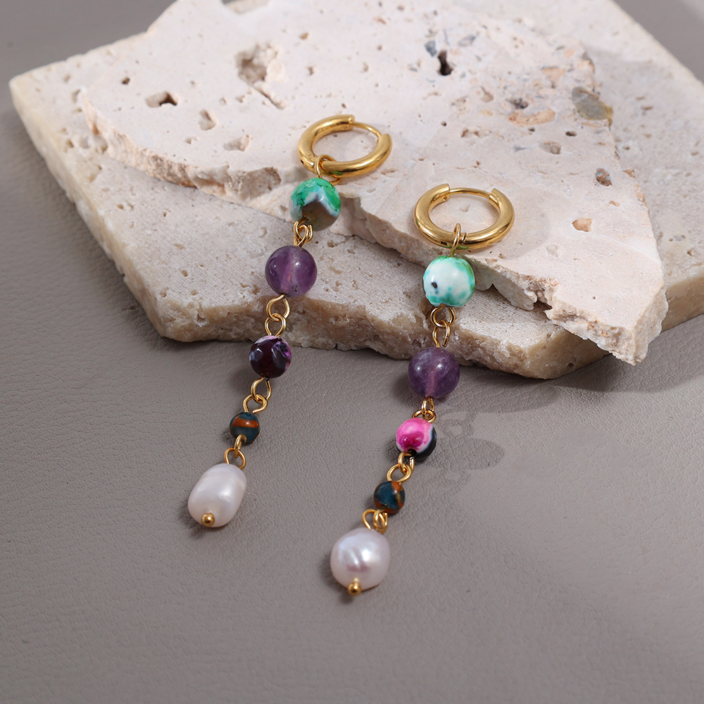 Fashion Round Stainless Steel Pearl Drop Earrings 1 Pair