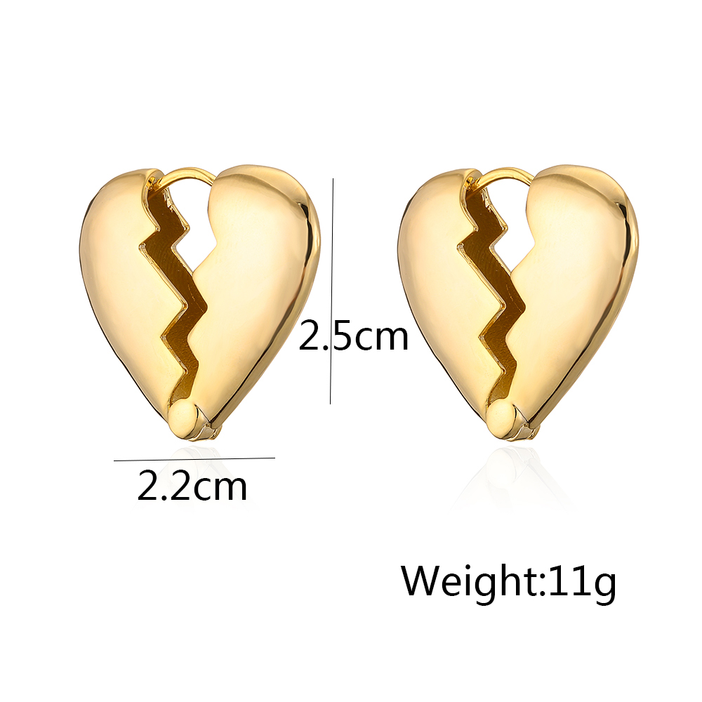 Fashion Triangle Heart Shape Copper Gold Plated Earrings 1 Pair