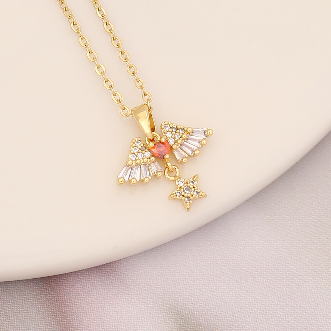 Fashion Water Droplets Heart Shape Bow Knot Copper Inlay Zircon Pendant Necklace 1 Piece