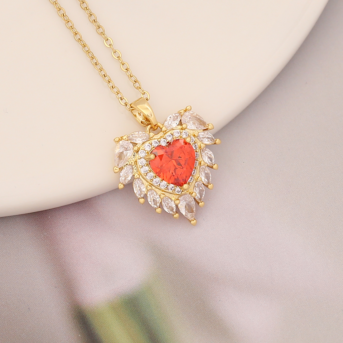 Fashion Water Droplets Heart Shape Bow Knot Copper Inlay Zircon Pendant Necklace 1 Piece