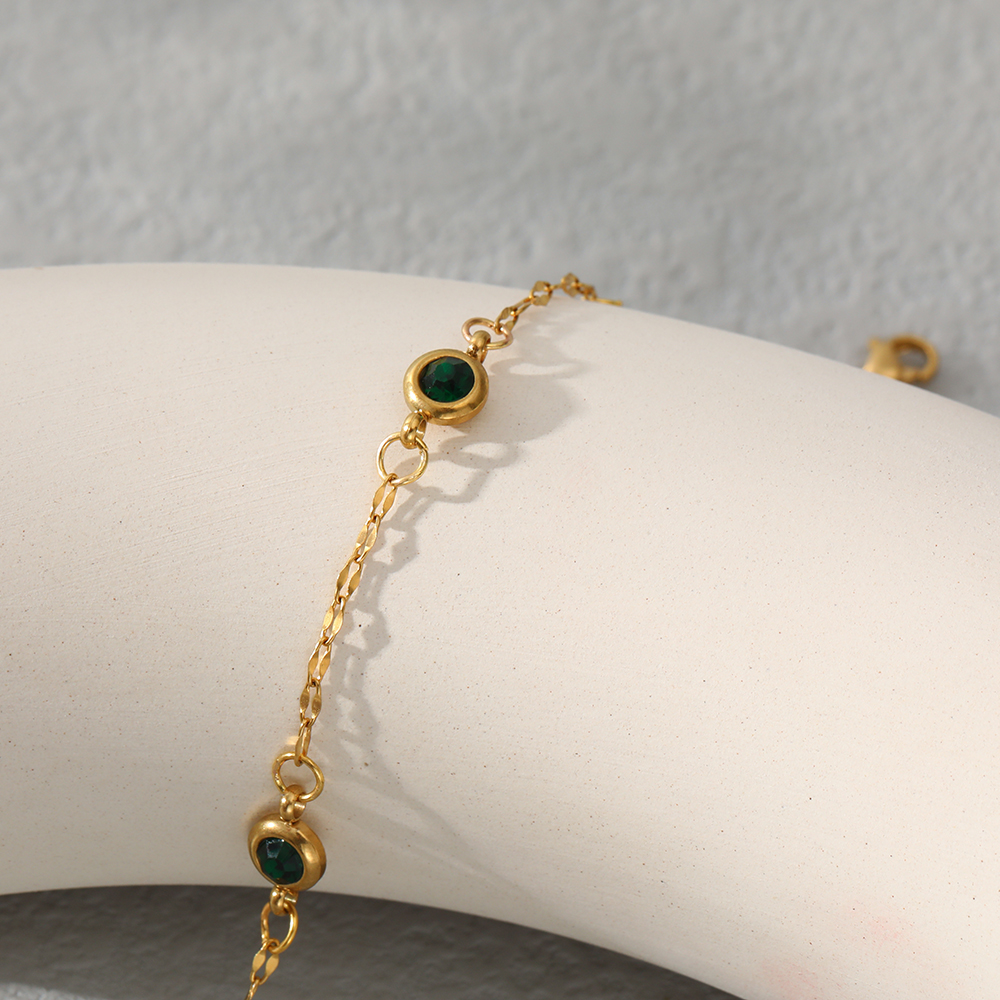 Fashion Round Stainless Steel Inlay Zircon Bracelets 1 Piece