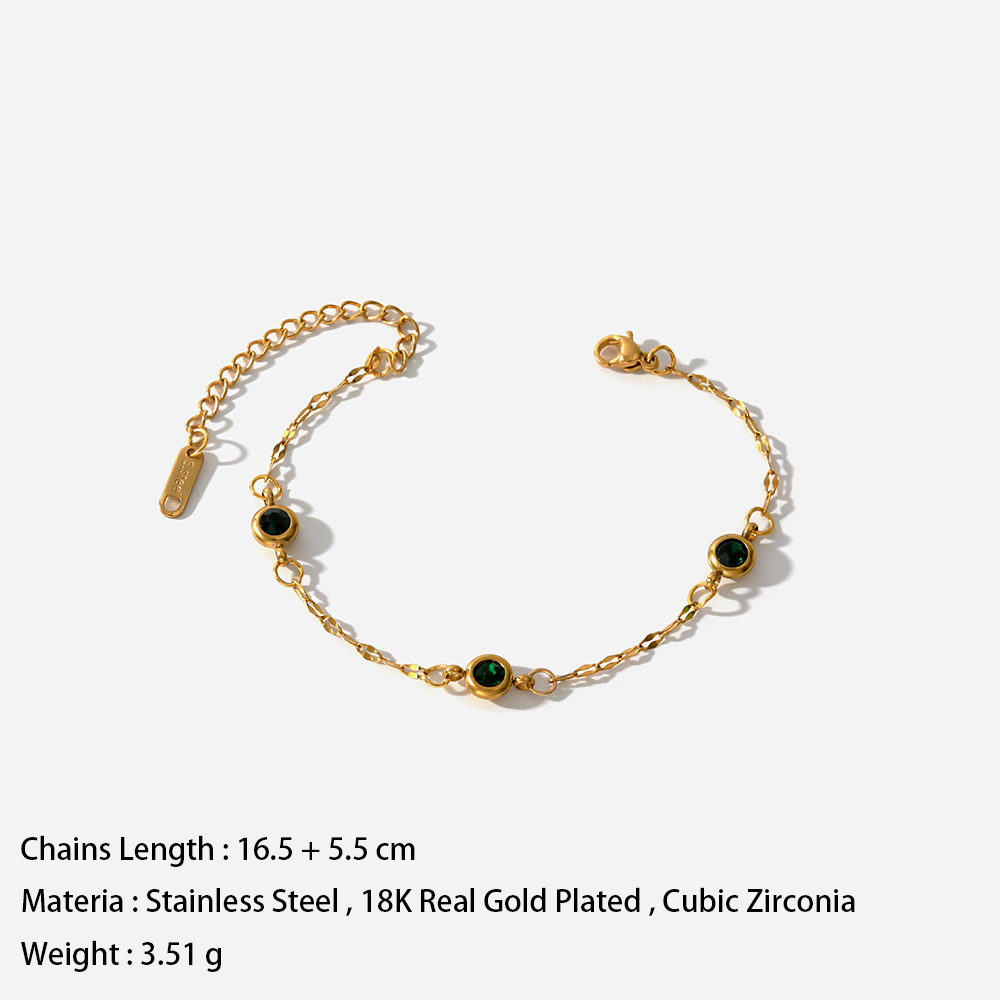 Fashion Round Stainless Steel Inlay Zircon Bracelets 1 Piece