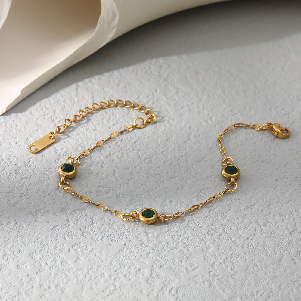 Fashion Round Stainless Steel Inlay Zircon Bracelets 1 Piece