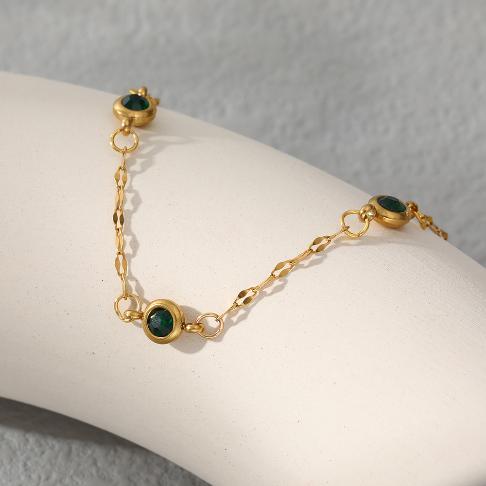 Fashion Round Stainless Steel Inlay Zircon Bracelets 1 Piece
