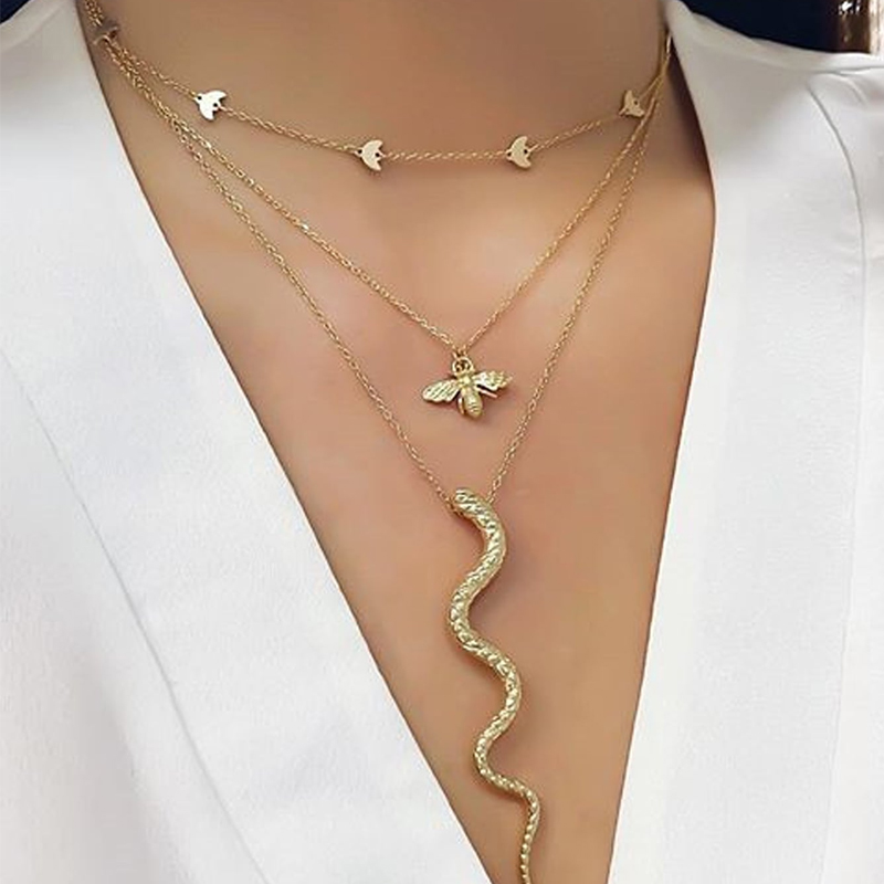 Retro Snake Alloy Layered Rhinestones Womenu0027S Necklace