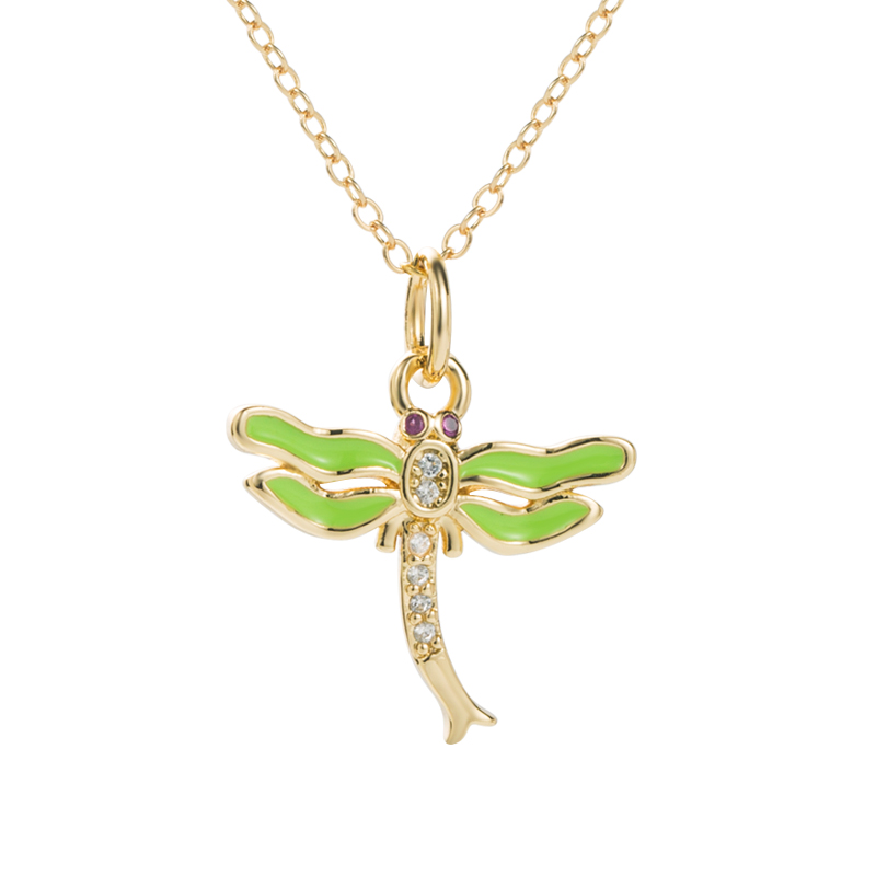 Fashion Dragonfly Copper Inlay Zircon Pendant Necklace 1 Piece