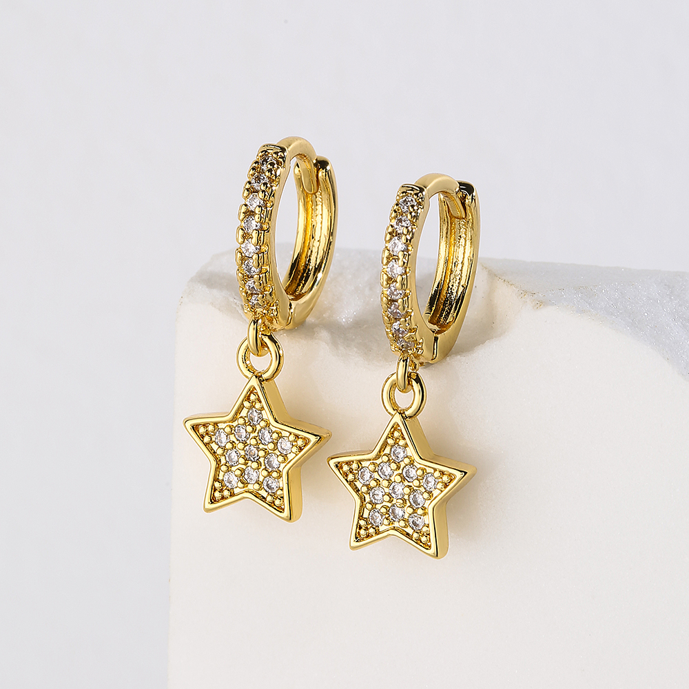 Fashion Star Copper Gold Plated Zircon Earrings 1 Pair