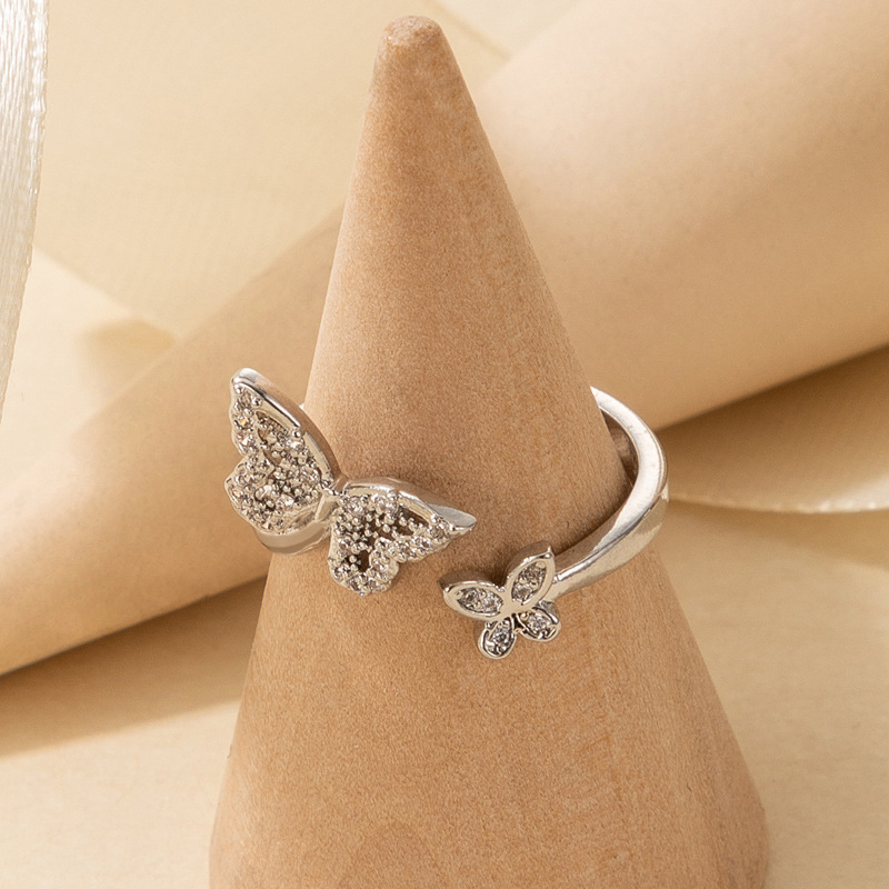 Fashion Butterfly Alloy Inlay Rhinestones Unisex Open Ring 1 Piece