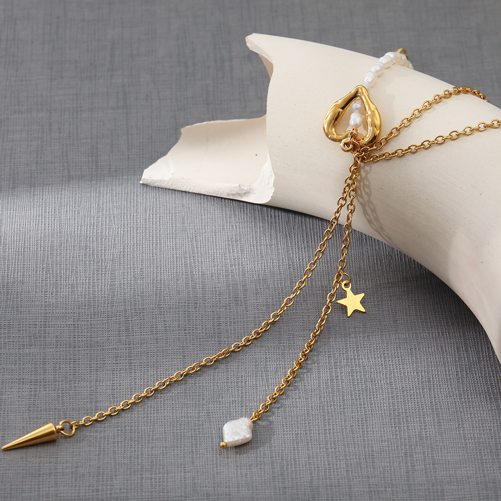 Fashion Star Heart Shape Stainless Steel Pearl Pendant Necklace 1 Piece