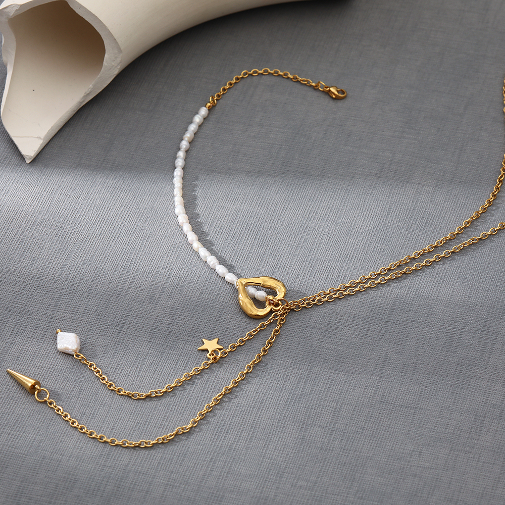 Fashion Star Heart Shape Stainless Steel Pearl Pendant Necklace 1 Piece