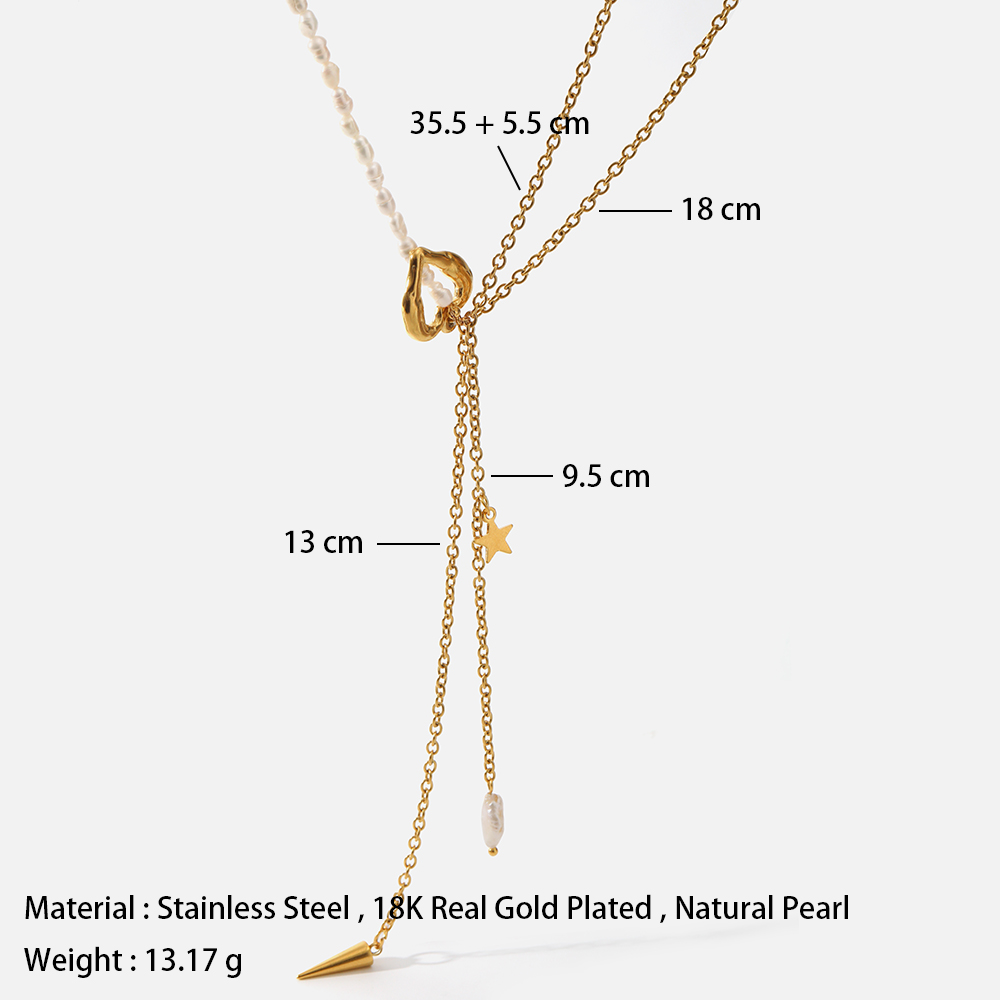Fashion Star Heart Shape Stainless Steel Pearl Pendant Necklace 1 Piece