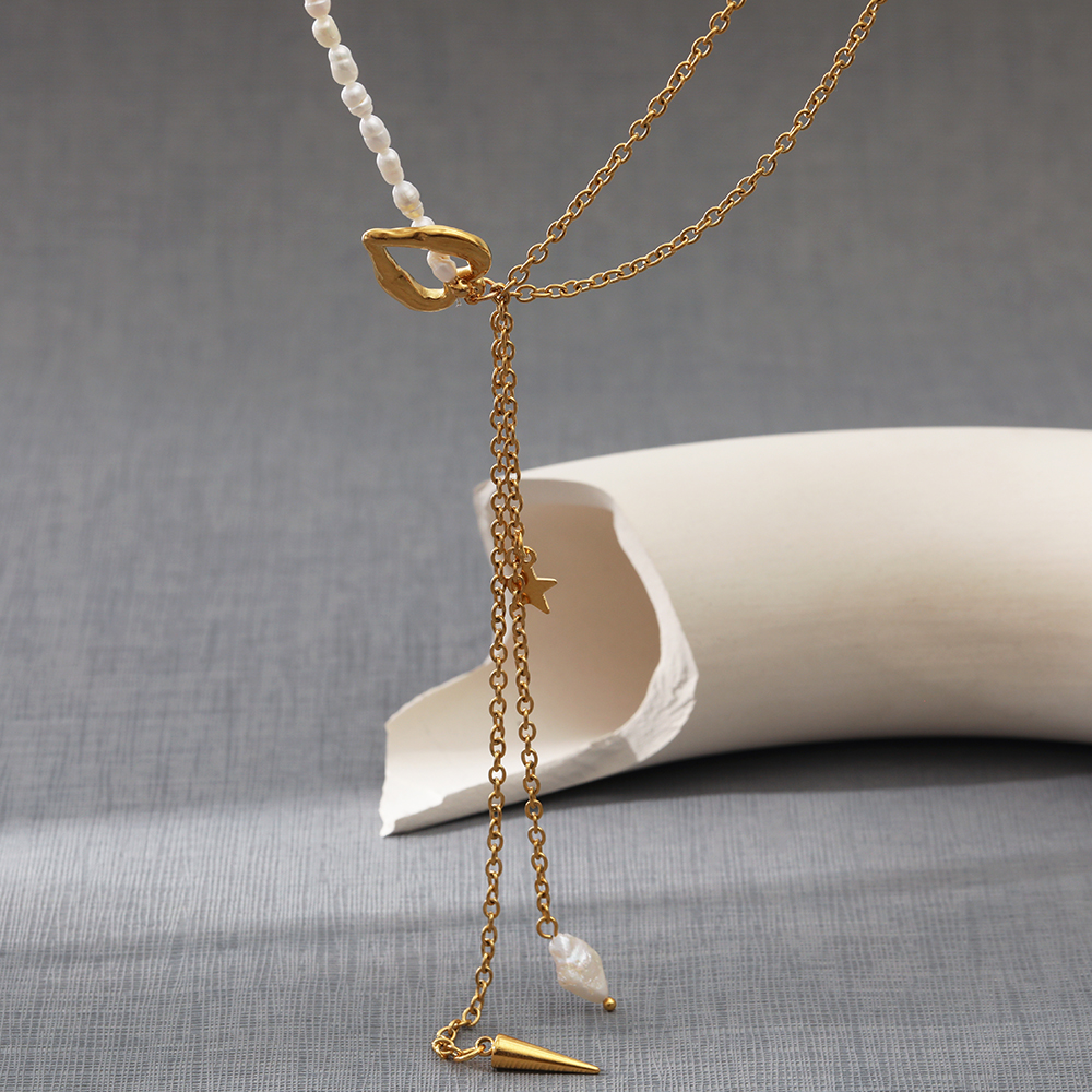 Fashion Star Heart Shape Stainless Steel Pearl Pendant Necklace 1 Piece