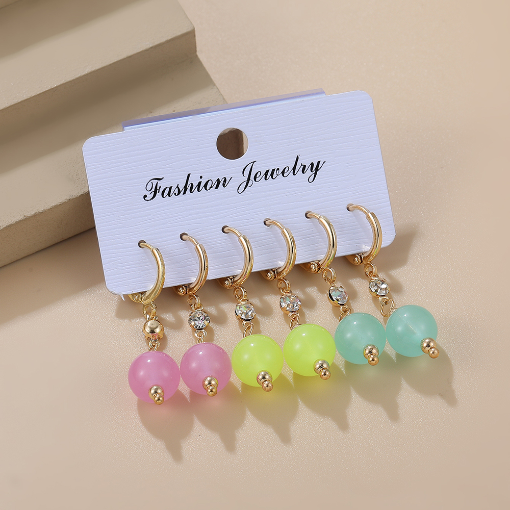Simple Style Ball Alloy Plastic Inlay Rhinestones Womenu0027S Drop Earrings 3 Pairs