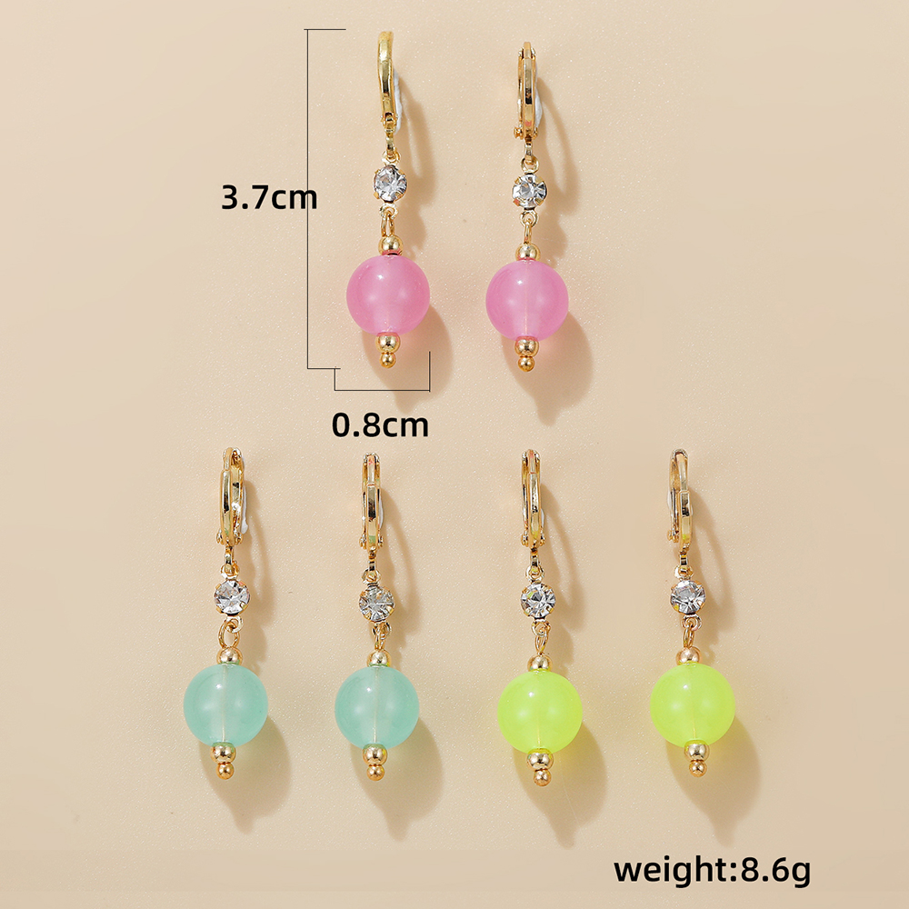 Simple Style Ball Alloy Plastic Inlay Rhinestones Womenu0027S Drop Earrings 3 Pairs