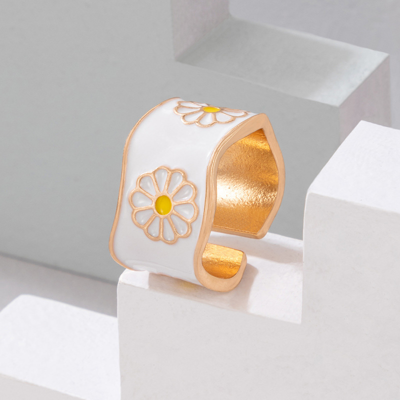 Simple Style Flower Alloy Enamel Unisex Open Ring 1 Piece