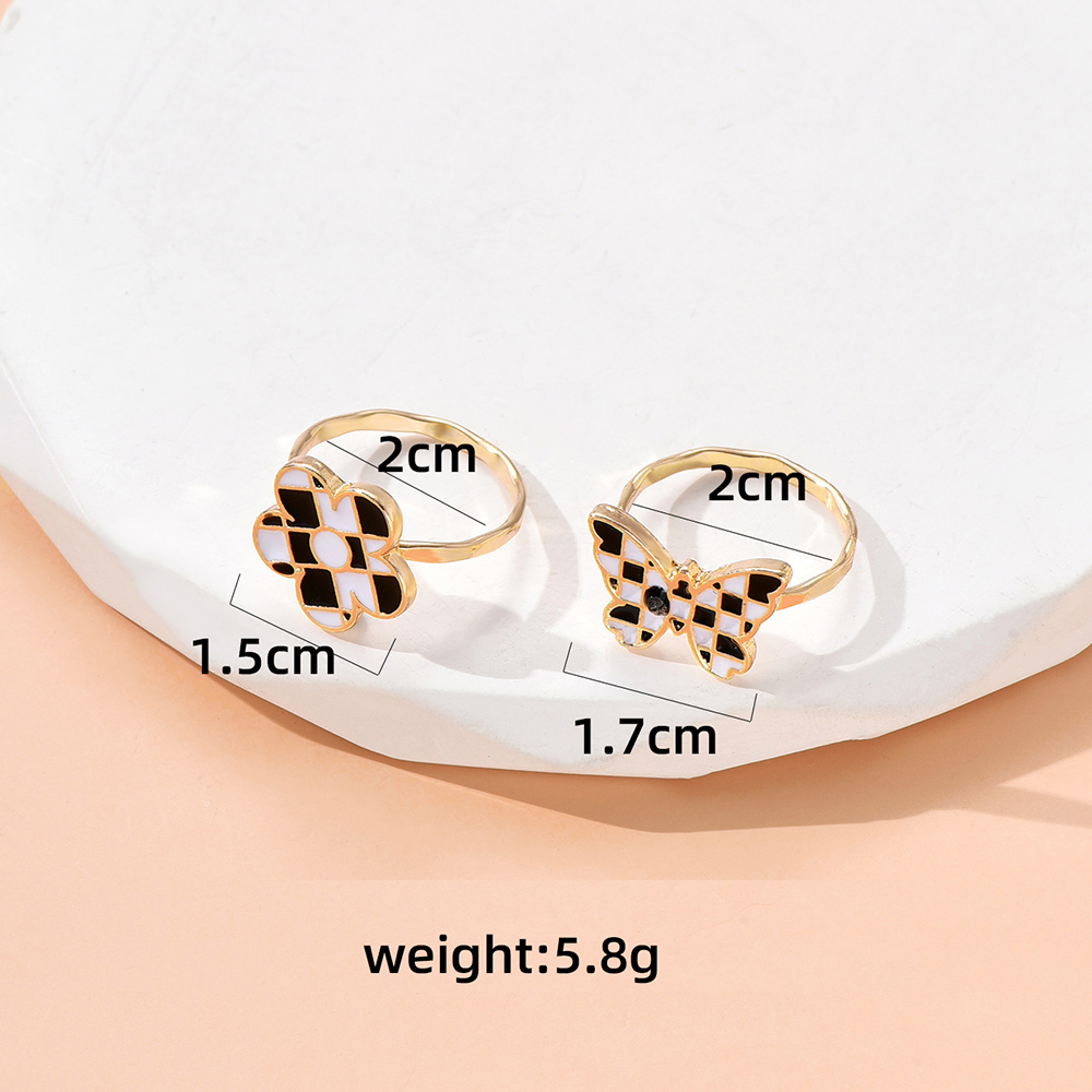 Simple Style Flower Butterfly Checkered Alloy Enamel Womenu0027S Rings 2 Pieces