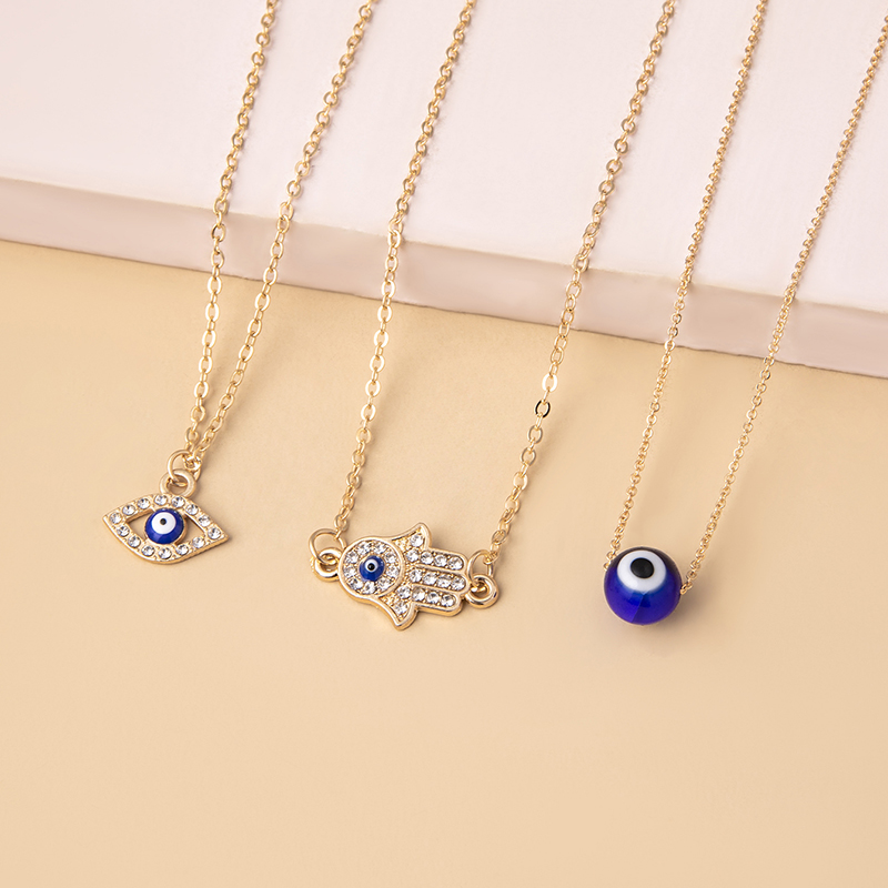 Fashion Devilu0027S Eye Palm Alloy Plating Glass Womenu0027S Layered Necklaces 1 Set