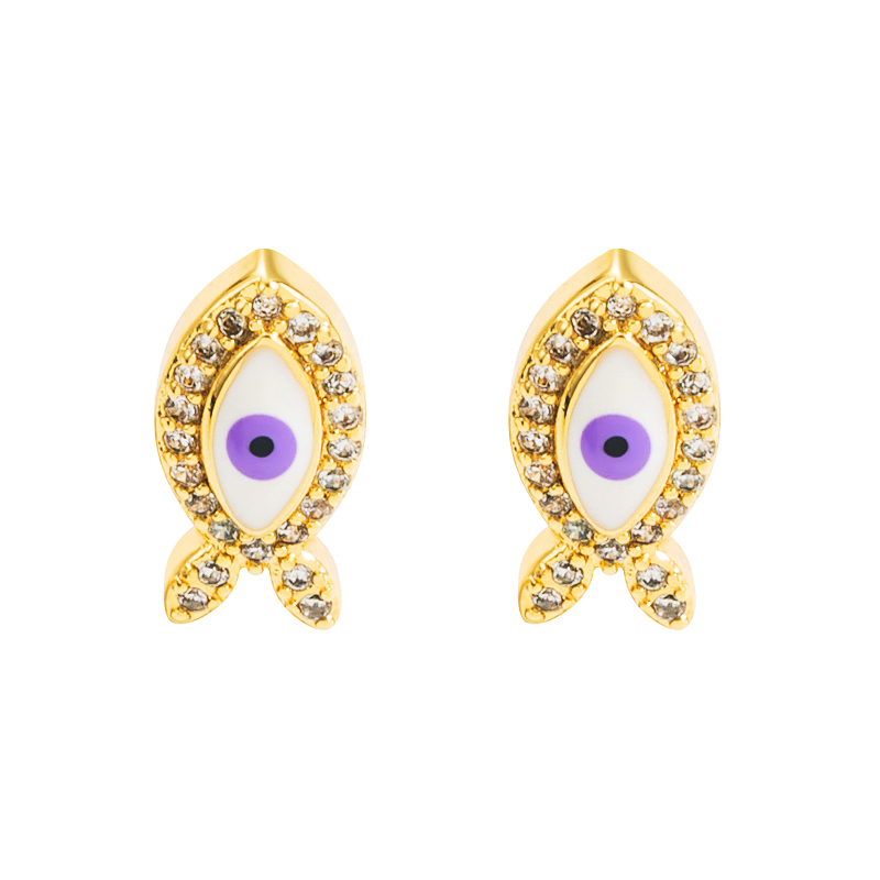 Fashion Devilu0027S Eye Copper Enamel Plating Inlay Zircon Ear Studs 1 Pair