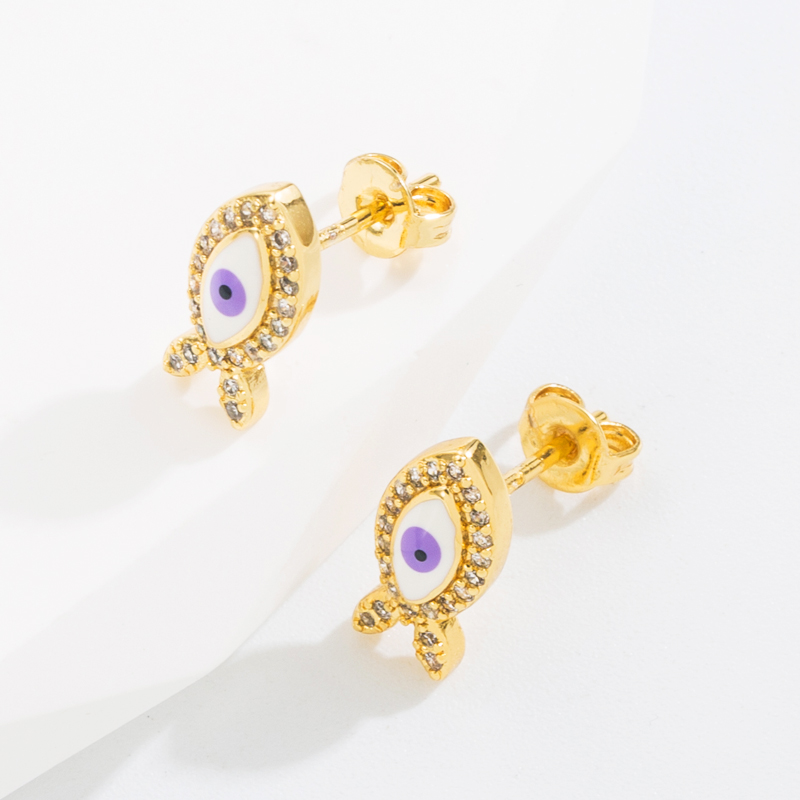 Fashion Devilu0027S Eye Copper Enamel Plating Inlay Zircon Ear Studs 1 Pair