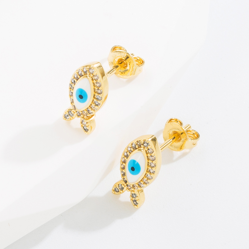 Fashion Devilu0027S Eye Copper Enamel Plating Inlay Zircon Ear Studs 1 Pair