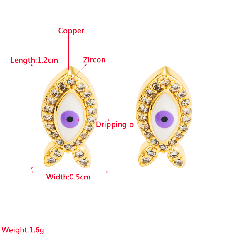 Fashion Devilu0027S Eye Copper Enamel Plating Inlay Zircon Ear Studs 1 Pair