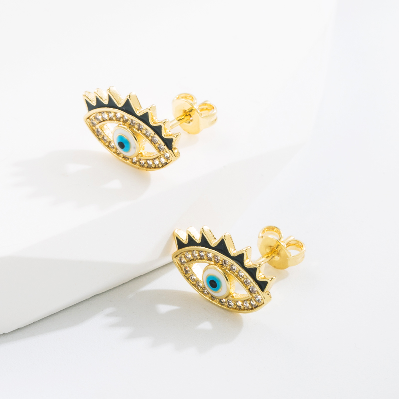 Fashion Devilu0027S Eye Copper Enamel Plating Inlay Zircon Ear Studs 1 Pair