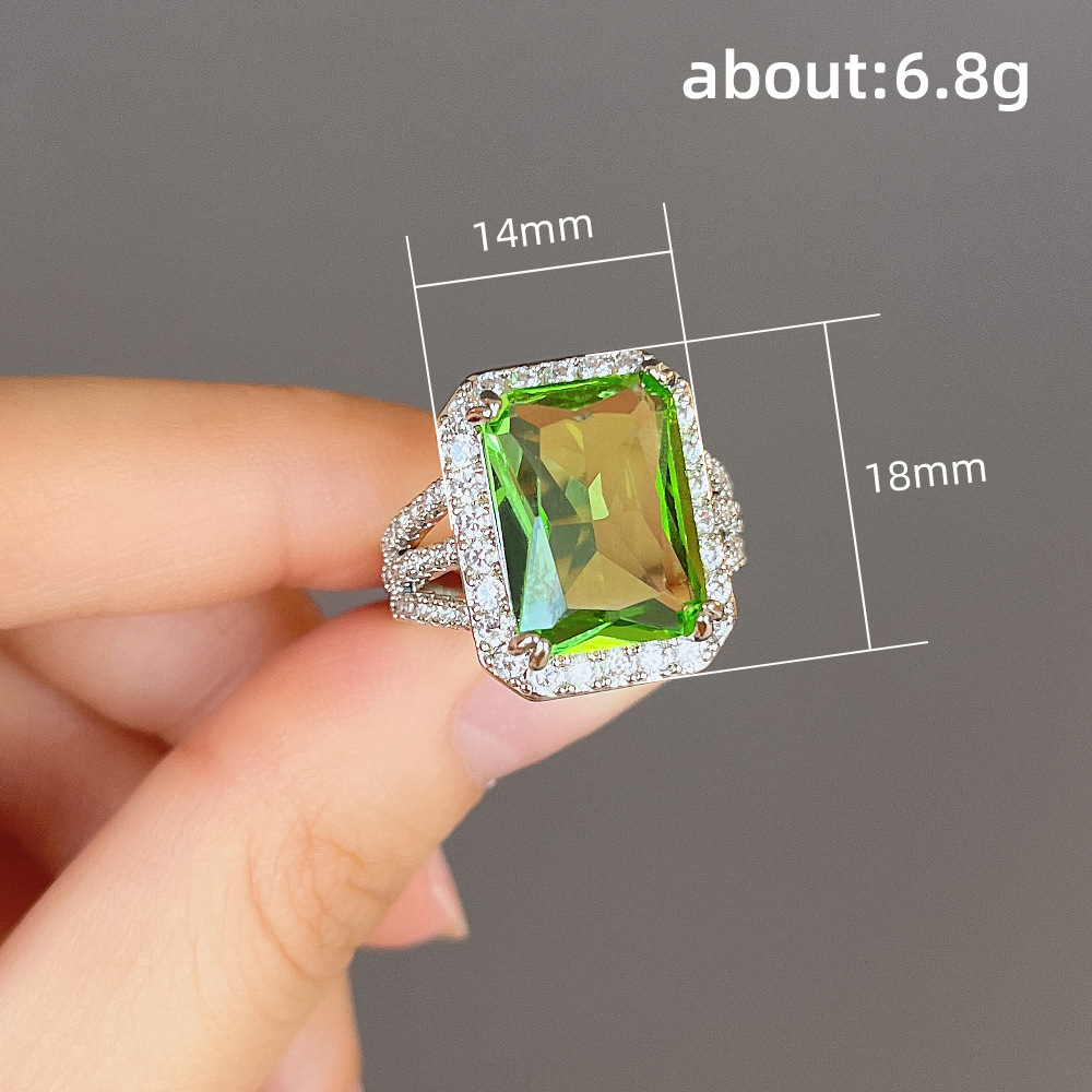 Glam Square Copper Inlay Zircon Rings 1 Piece