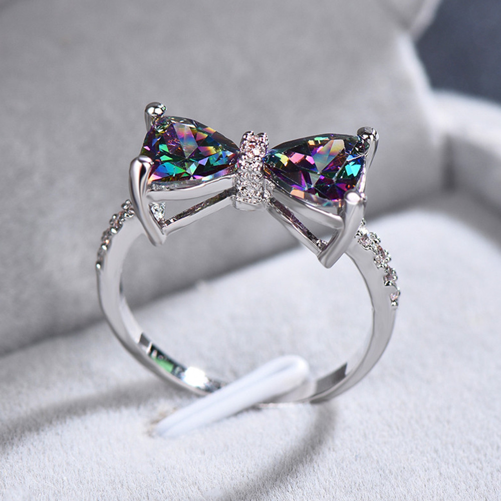 Luxurious Bow Knot Copper Plating Artificial Diamond Zircon Rings 1 Piece