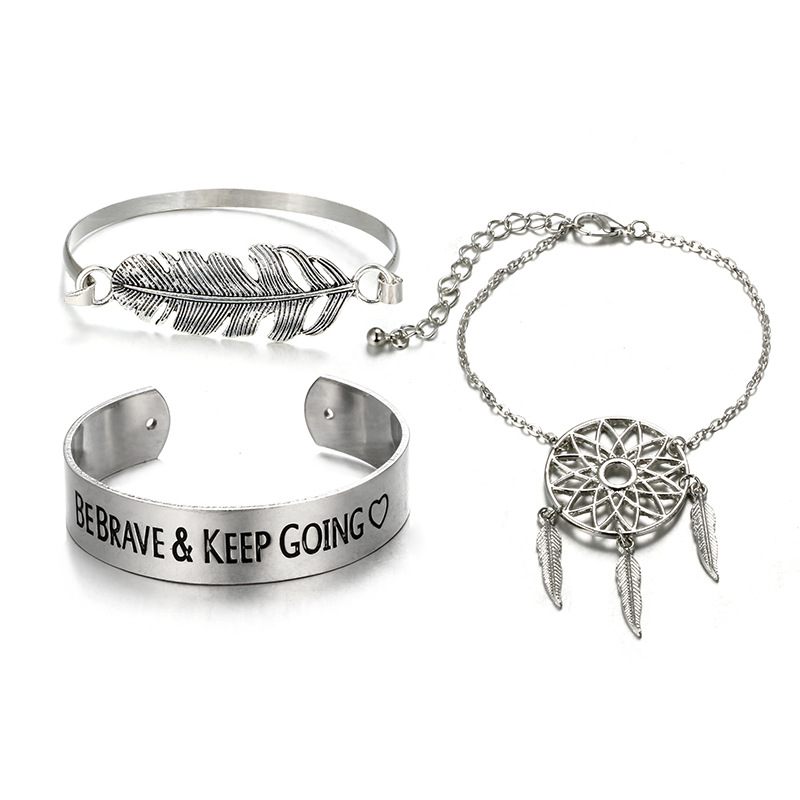 Simple Style Leaf Alloy Hollow Out Unisex Bangle 3 Piece Set