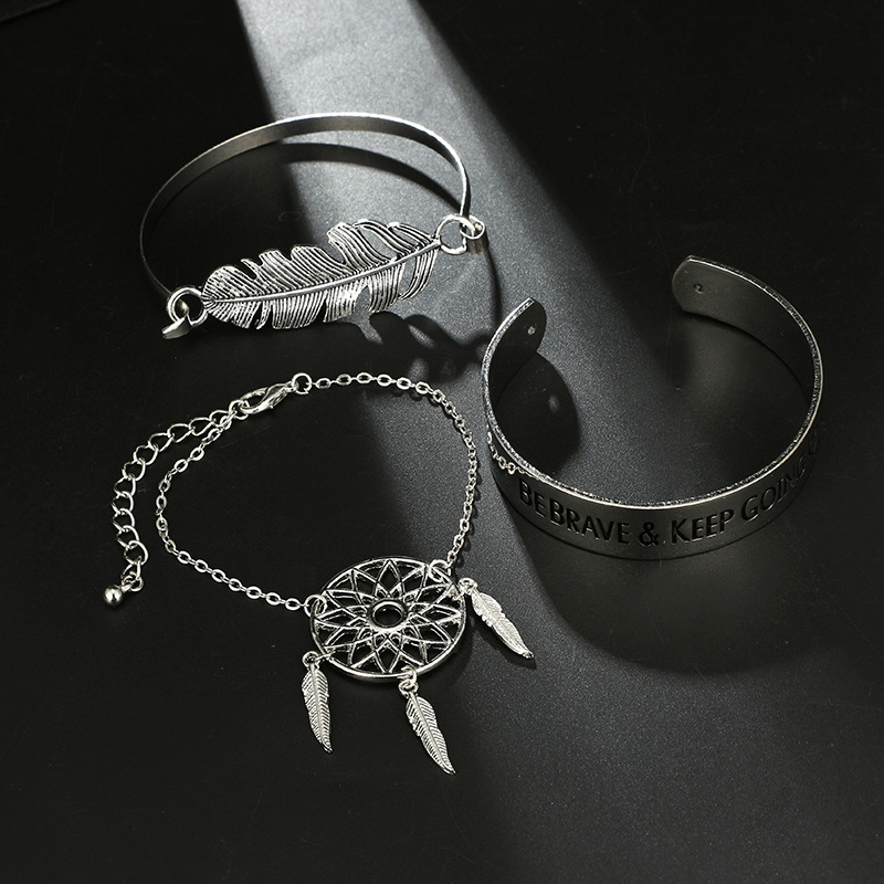 Simple Style Leaf Alloy Hollow Out Unisex Bangle 3 Piece Set