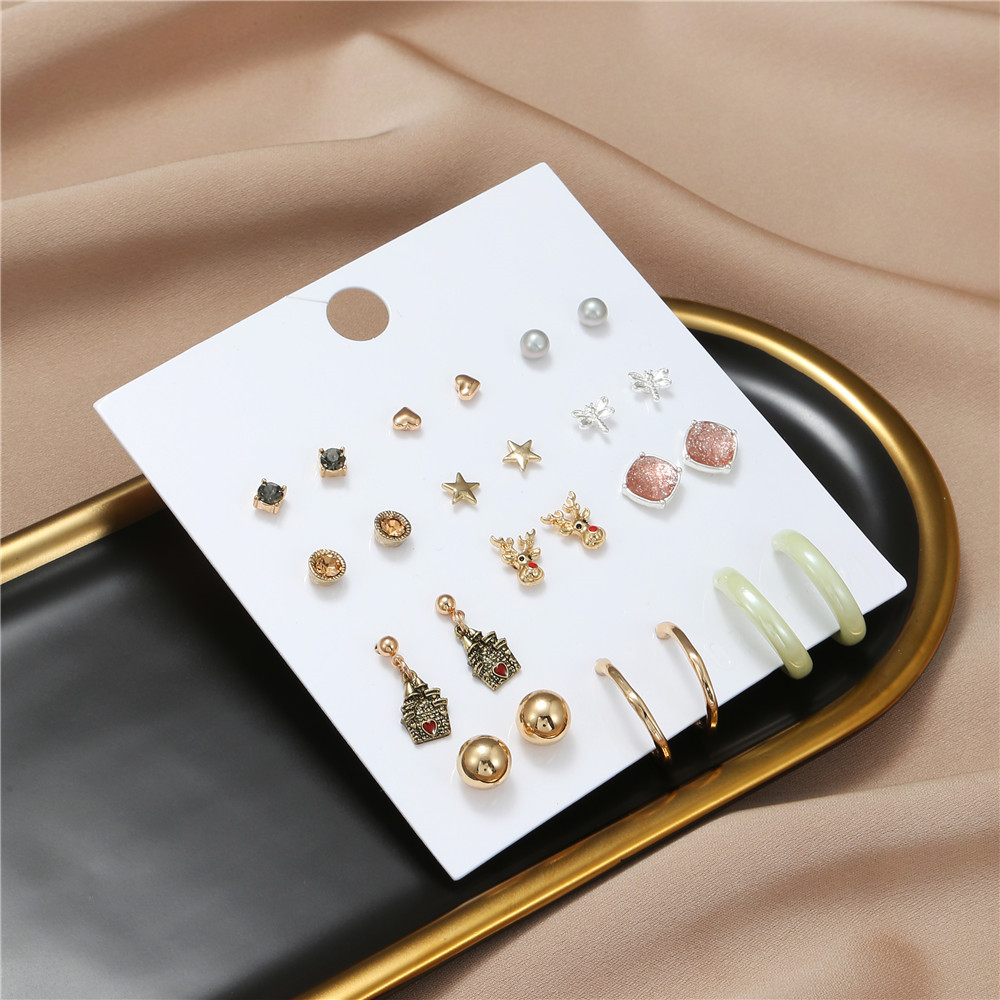 Fashion Elk Alloy Womenu0027S Ear Studs 12 pairs