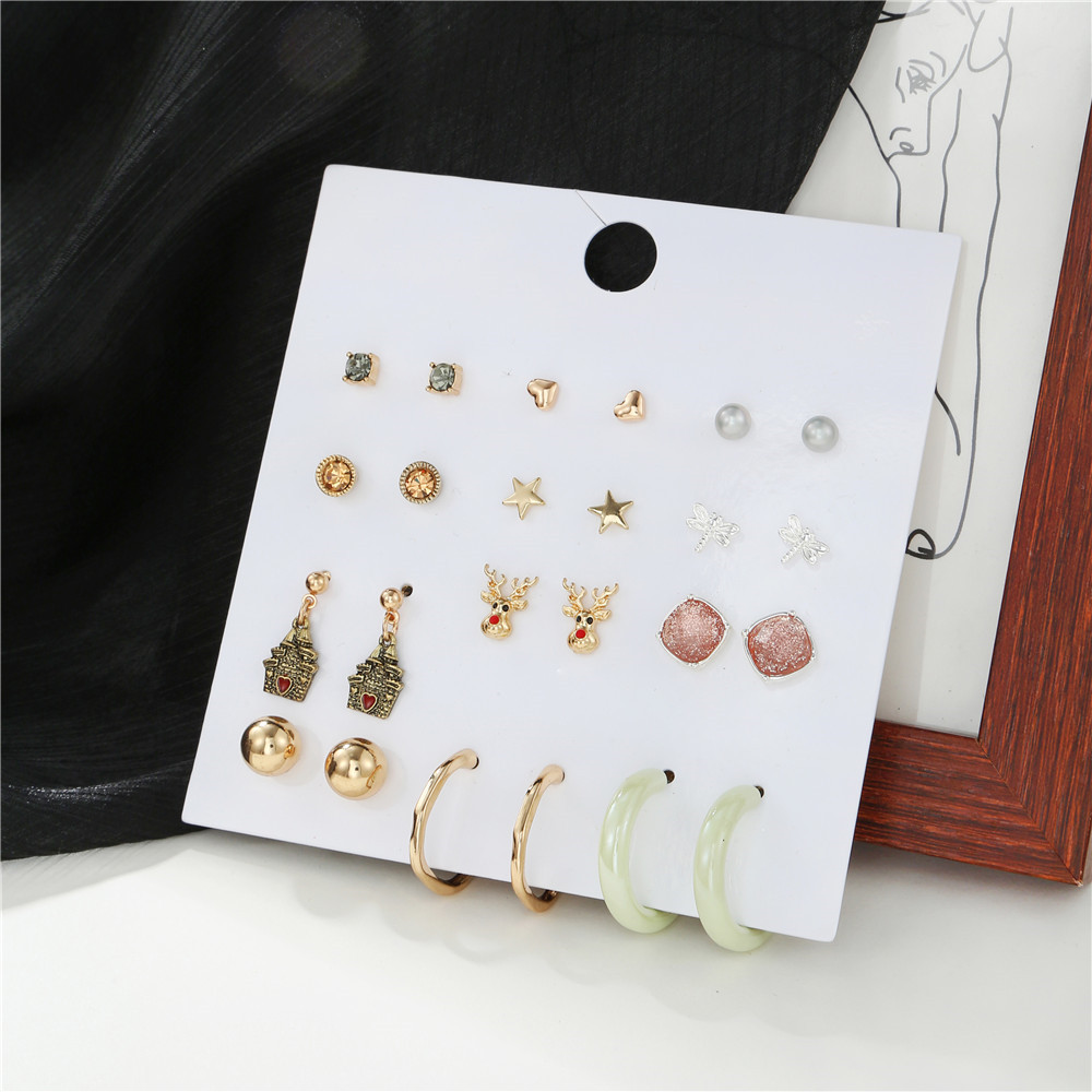 Fashion Elk Alloy Womenu0027S Ear Studs 12 pairs