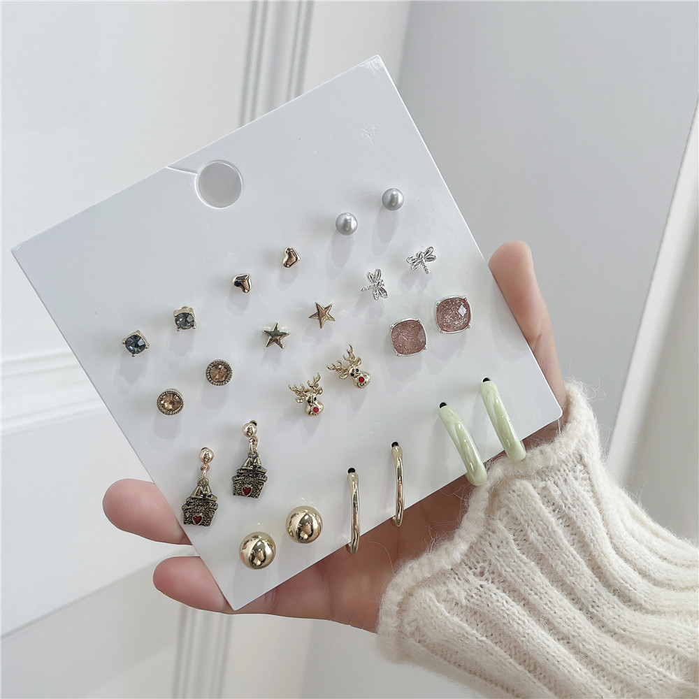 Fashion Elk Alloy Womenu0027S Ear Studs 12 pairs